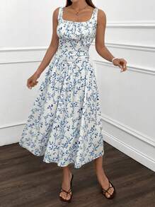 EURMUSE Abito midi con stampa floreale e dettagli a corsetto in stile romantico - Multicolore - Visualizzare 7