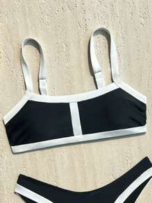 Swim Basics Bộ đồ bơi bikini hở lưng cao 2 mảnh nhiều màu đen trắng, đồ bơi đi biển cho nữ - Đen và trắng - Xem 4