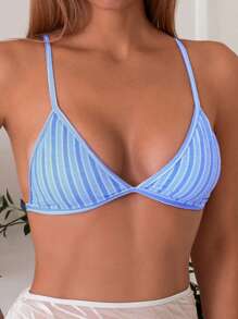 Swim Mod Đồ bơi bikini sọc cho nữ đi biển/nghỉ dưỡng cho kỳ nghỉ hè trên bãi biển - Màu xanh nhạt - Xem 3