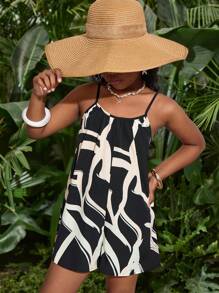 SHEIN Tween Girls' Casual Vacation Loose Fit Jumpsuit - Black - View 7