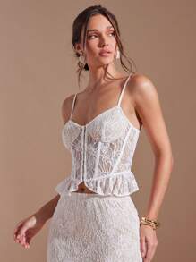 L'Amorae 女式花朵蕾丝前扣性感修身吊带背心