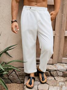Manfinity RSRT 男士休闲纯色拉链宽松阔腿裤，夏季 - 白色 - 查看 4