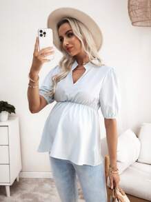 SHEIN Maternity Casual V-Neck Striped Shirt For Summer
