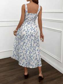 EURMUSE Abito midi con stampa floreale e dettagli a corsetto in stile romantico - Multicolore - Visualizzare 2