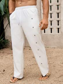 Manfinity RSRT Men's Casual Solid Color Drawstring Waist Pants