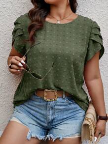 Calvaya Blusa de manga corta y cuello redondo para tallas grandes, ideal para el verano - Verde militar - Ver 4