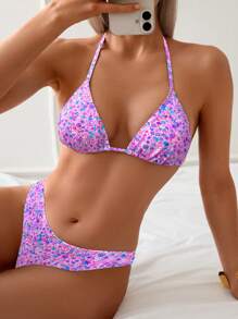 SHEIN Swim 适合海滩和度假的随机碎花比基尼套装 - 彩色 - 查看 4
