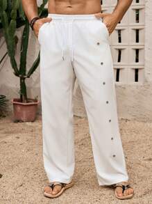 Manfinity RSRT Men's Casual Solid Color Drawstring Waist Pants