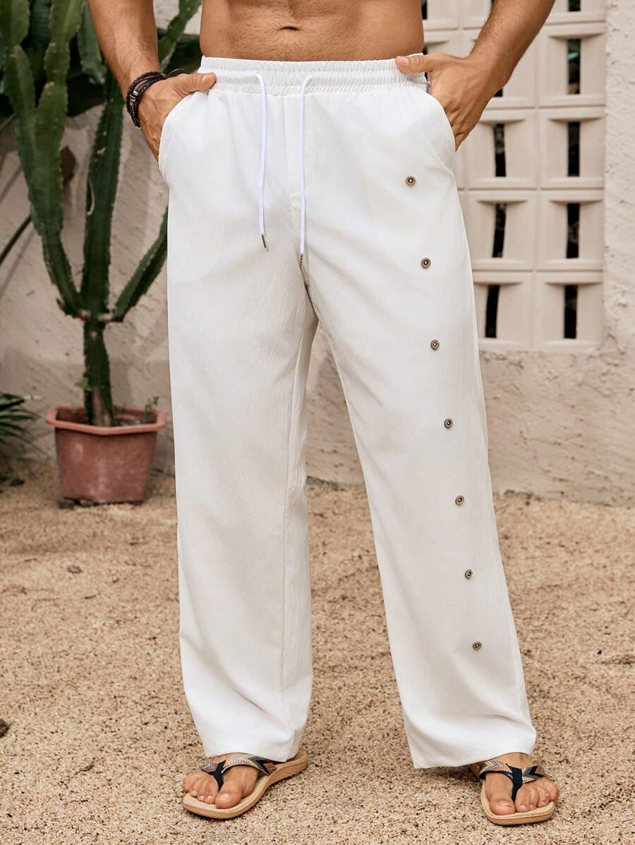 Manfinity RSRT Men's Casual Solid Color Drawstring Waist Pants