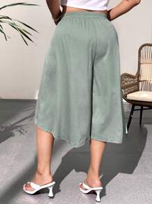 SHEIN LUNE Plus Size Casual Pants With Front Short Back Long 3/4 Length