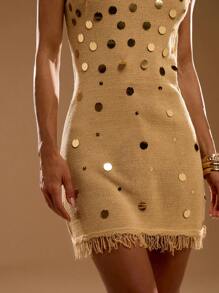 SHEIN BAE Vestido de suéter corto sin mangas con lentejuelas para mujer