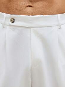 Manfinity RSRT 男士休闲纯色拉链宽松阔腿裤，夏季 - 白色 - 查看 5