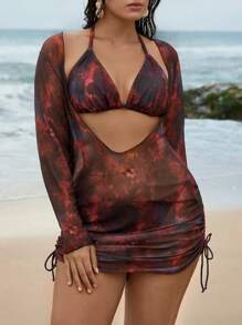 Swim Vcay 3件套女士加大码性感随机花卉印花细肩带沙滩泳衣