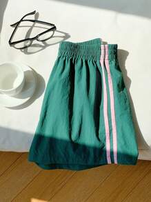 Comfortcana 女士松紧腰条纹宽松休闲短裤