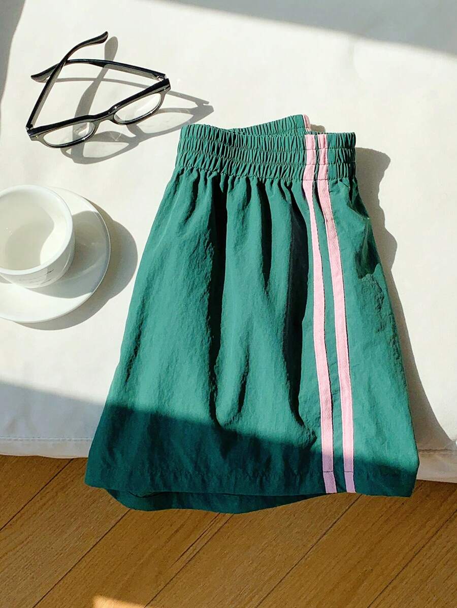 Comfortcana 女士松紧腰条纹宽松休闲短裤