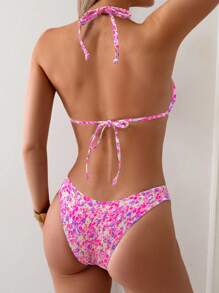 SHEIN Swim 随机印花碎花比基尼泳装，适合海滩和度假 - 彩色 - 查看 2