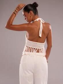 SHEIN BAE 夏季休闲吊坠项链式针织上衣 - 白色 - 查看 2