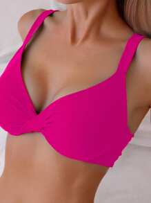 SHEIN Bộ đồ bơi 2 mảnh màu hồng, dây xoắn cao cấp mới dành cho nữ, trang phục đi biển mùa hè - Màu Hồng Tươi - Xem 6