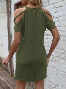 SHEIN LUNE Summer Solid Color Open Shoulder Casual Dress For New Year Clothes - Army Green - View 2