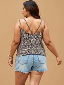 SHEIN Frenchy Plus A Line Shoulder Straps Ditsy Floral Print Summer Boho Cami Top - Multicolor - View 7