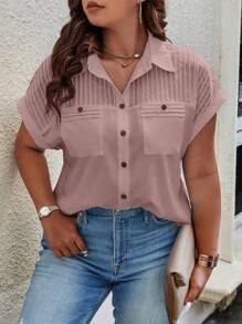 Breezaya Camisa De Talla Grande Con Manga Murciélago, Botones Y Color Sólido - Rosa vieja - Ver 4