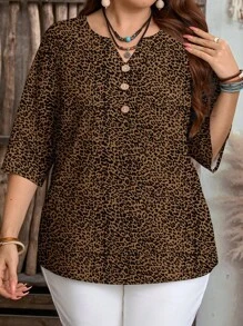 EMERY ROSE Camiseta casual de manga corta con estampado de Leopardo y flor, estilo resort country, camiseta bohemia para mujer, desgaste casual country para resort