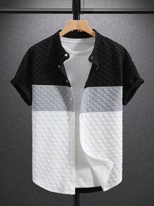Manfinity Homme 大码男士夏季休闲拼色衬衫 - 彩色 - 查看 1
