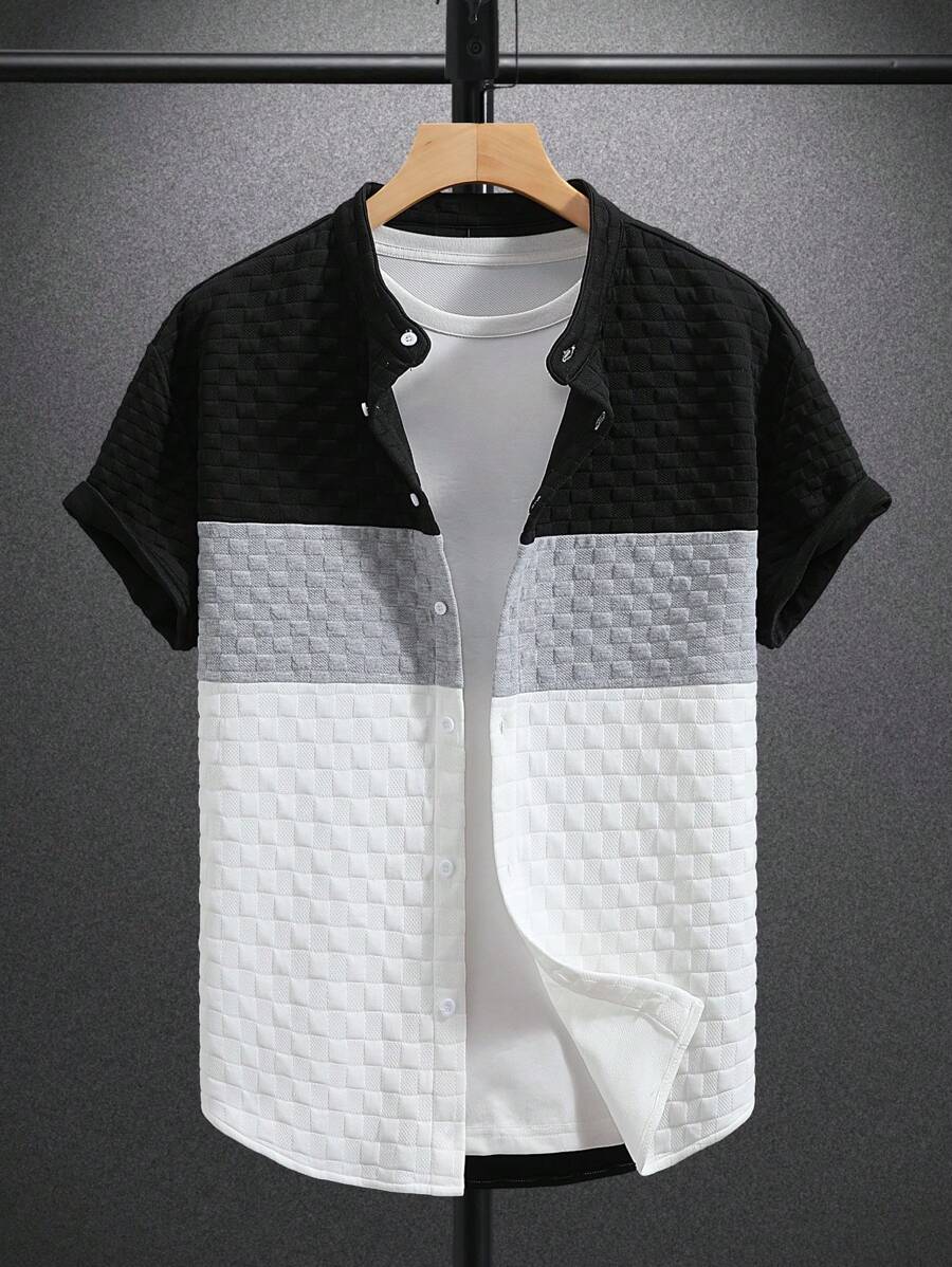 Manfinity Homme 大码男士夏季休闲拼色衬衫 - 彩色 - 查看 1