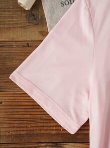 INAWLY 未确诊，但有些不对劲复古抽象电视海报动画肖像元素有趣的卡通古怪图案印花休闲粉色 T 恤 - 粉色 - 查看 5