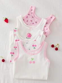 4pcs/Set Girls Cute Strawberry & Cherry Fruit Printed Camisoles, Can Be Worn Outerwear Or Undergarment Girls Tank Top Sets Girls Multi Pack Clothes Kids Sleeveless Tops Girls Undershirts Girls Summer Tank Tops Fall Winter - Multicolor - View 5