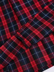 Sweetra 夏季时尚格子露肩束腰迷你连衣裙 - 紅色 - 查看 5