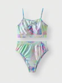 JNSQ 返校服，女童户外专业运动泳衣套装，儿童趣味全印花户外专业运动泳衣套装