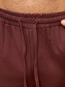 Genlund Celana Linen Pria Polos Kasual Slim Fit Celana Linen Pria Celana Jogger Pria - merah tua - View 3