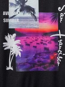 2 件套青少年男童休闲椰子树图案编织短裤套装，T 恤和短裤，适合度假穿着 - 彩色 - 查看 3