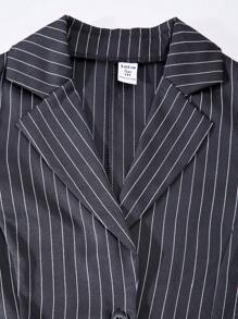 SHEIN Explorewe 3pcs/Set Teenage Girls Outfit, Striped Lapel Sleeveless Crop Top, Elastic Waist Striped Skirt With Bow Decor, Elegant Office Lady Fashion Summer - Grey - View 7