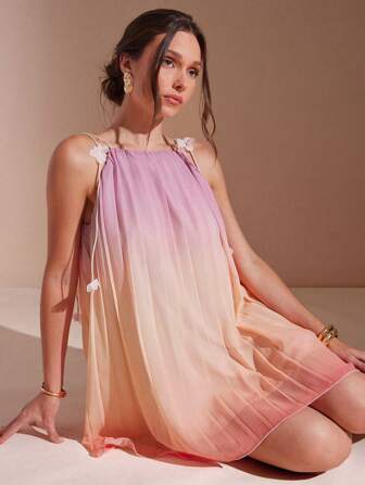 L'Amorae Women's Elegant Ombre Color Mini Dress, Summer