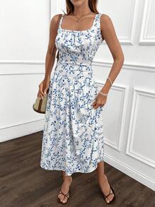 EURMUSE Abito midi con stampa floreale e dettagli a corsetto in stile romantico - Multicolore - Visualizzare 6