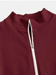 SHEIN Sports 纯色拉链紧身连体衣配短裤，夏季短袖