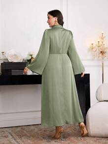 Modelyn Đầm thanh lịch cổ loe tay lỡ họa tiết hoa kim loại cỡ lớn cho nữ - màu xanh lá - Xem 2