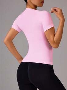 SHEIN Velisys 3 piezas Camiseta deportiva casual de mujer de cuello redondo, manga raglán, manga corta, camiseta de compresión sin costuras, camiseta ajustada para gimnasio