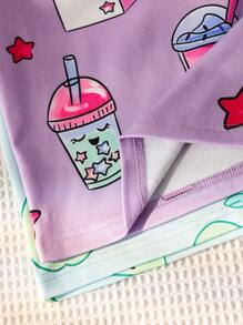 Girls School Style Allover Print Short Sleeve & Shorts 2pcs Sleepwear Set - Multicolor - View 5