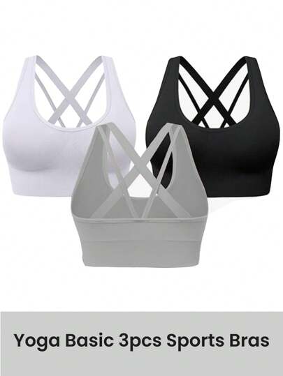 Easithlete 3pcs Simple Solid Color Seamless Sports Bras Set Workout Bra Tops