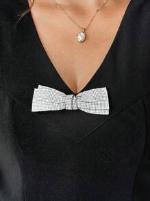 Elenzga Elegancki czarny top z dekoltem w serek i kokardą z kryształkami, bezrękawnik z dzianiny, elastyczny, codzienny strój i element warstwowy, duży rozmiar - Czarne - Zobacz 4