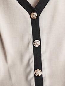 SHEIN CURVE+ 2 pièces Ensemble affaires/décontracté grande taille pour femmes, top à manches courtes coupe ample et pantalon à jambes larges - Multicolore - Voir 4