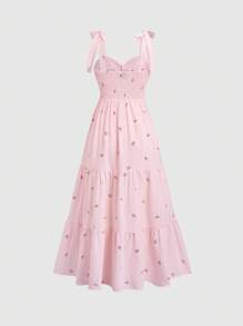 Sweetra 女士新款优雅日常海滩度假可拆卸蝴蝶结吊带连衣裙 - 粉色 - 查看 2