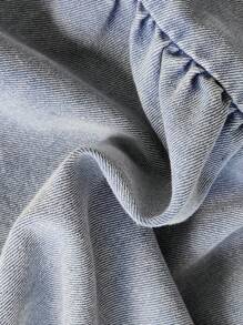 Vestido de mezclilla para bebé niña con decoración floral 3D, lindo y de moda, versátil para primavera/verano - Azul - Ver 3