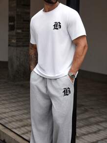 Manfinity Homme 男士加大码两件套 - 圆领短袖T恤和裤子 - 彩色 - 查看 4