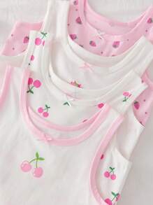 4pcs/Set Girls Cute Strawberry & Cherry Fruit Printed Camisoles, Can Be Worn Outerwear Or Undergarment Girls Tank Top Sets Girls Multi Pack Clothes Kids Sleeveless Tops Girls Undershirts Girls Summer Tank Tops Fall Winter - Multicolor - View 4