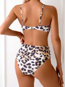SHEIN Swim 2pcs Women Summer Leopard Print Sexy Bikini Swimsuit Set - Multicolor - View 2