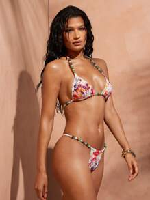 Hauture Sexy Abstract Animal Print Beaded Halter Bikini Bottom For Summer Beach Vacation - Orange - View 6